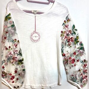 Umgee White Long Sleeve Top with Multicolor Floral Emboidery NWT Small